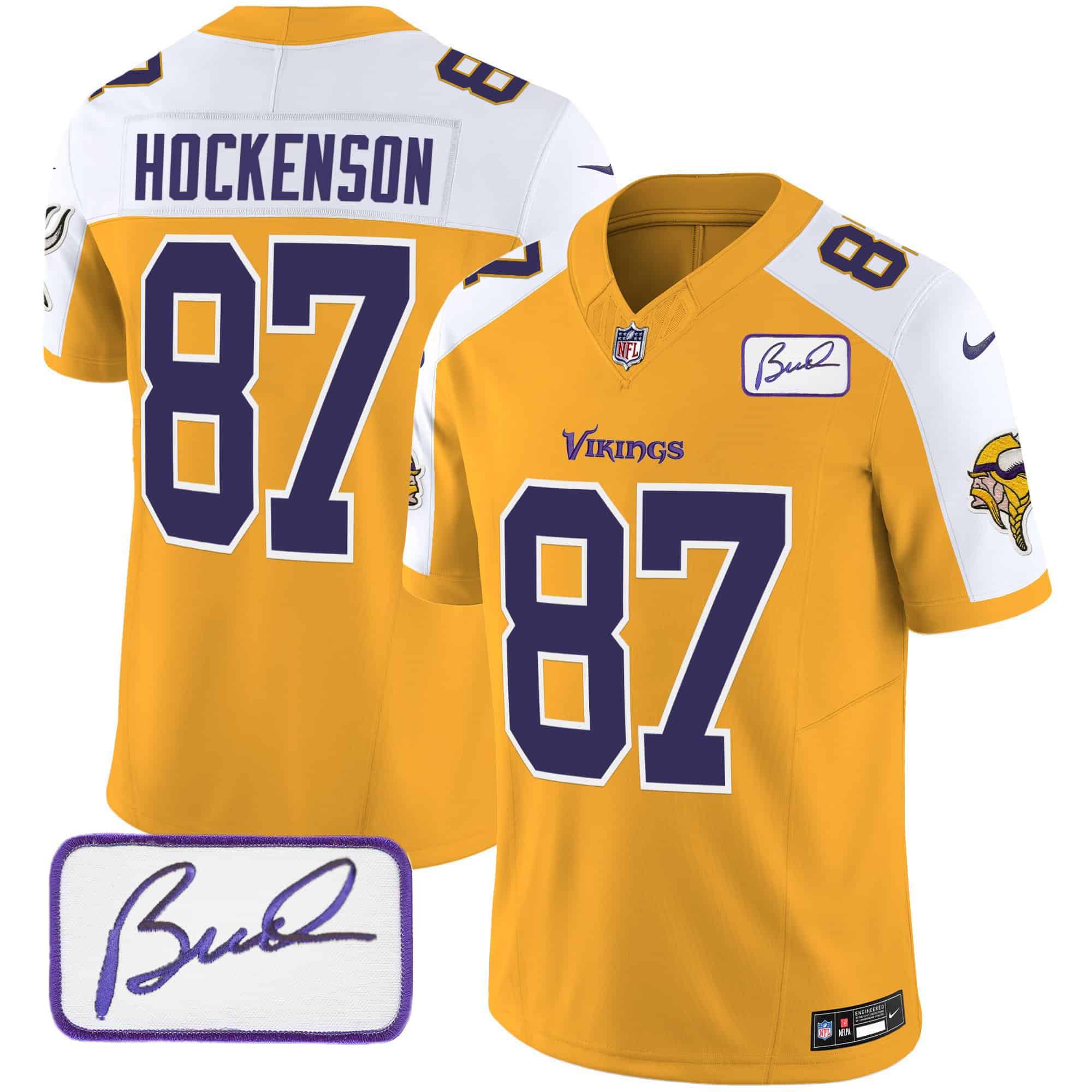 Men Minnesota Vikings 87 Hockenson Yellow 2024 Nike Bud Grant Patch Classic Limited NFL Jersey style 2